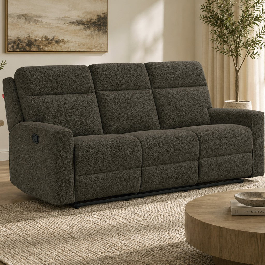 Gallery Everyday Vallano 3 Seater Fabric Recliner, featuring dark grey upholstery in a modern living room setting.