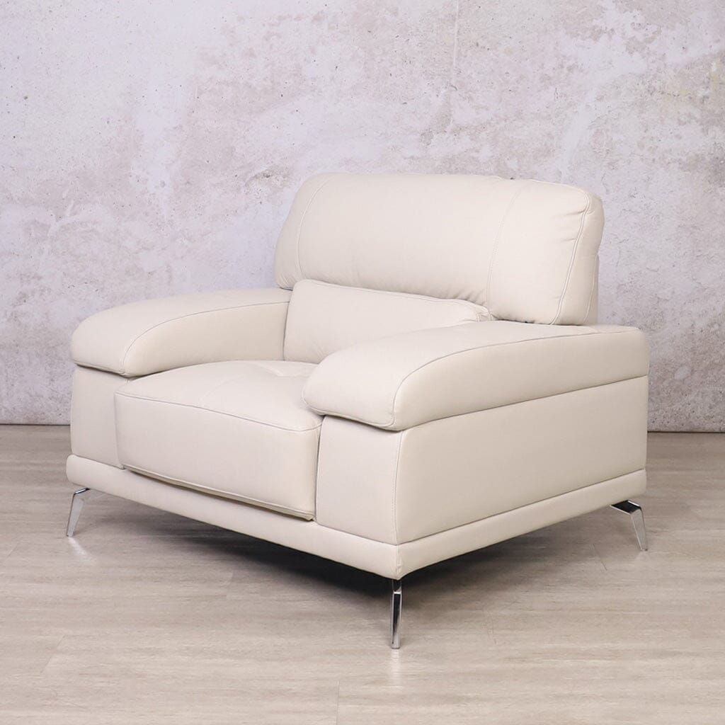 Angle view of Adaline 1 Seater Leather Sofa- Manatee Beige | single seater couch, single couches for sale, leather couch