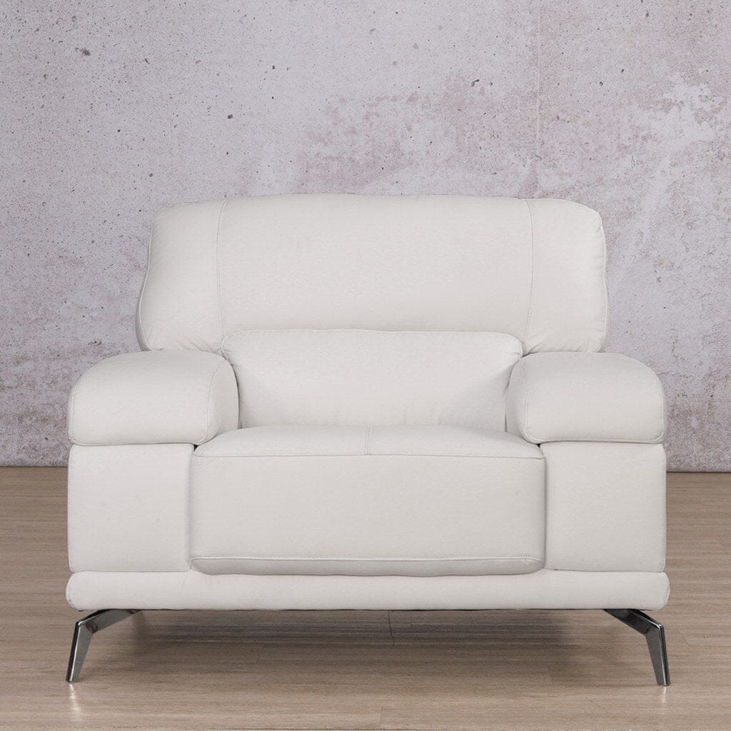 Front view of Adaline 1 seater couch, in Urban white leather | Leather couches, single seater couch, single couches for sale, white leather couch
