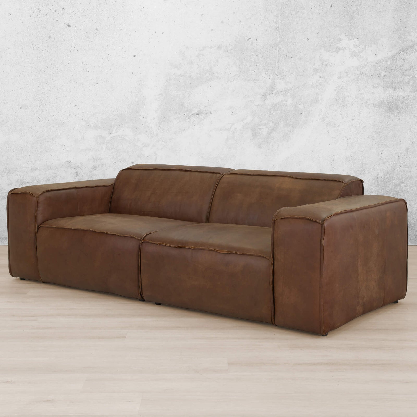 Austin 3 Seater Leather Couch Woodlands Spice