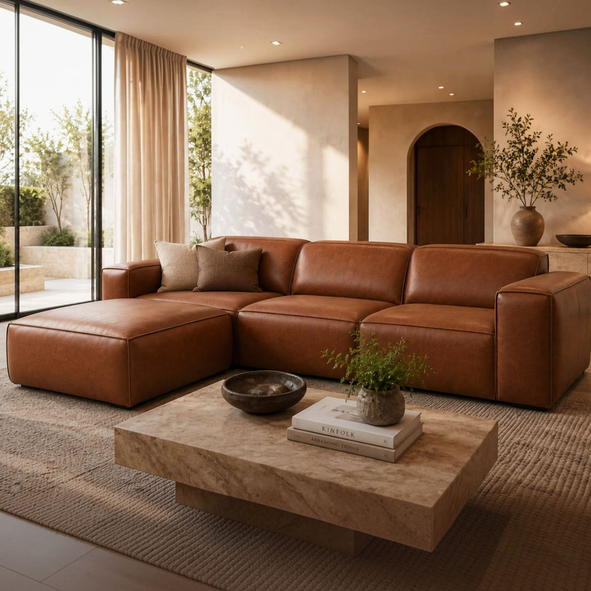 Austin Leather L-Sectional 4 Seater Sofa