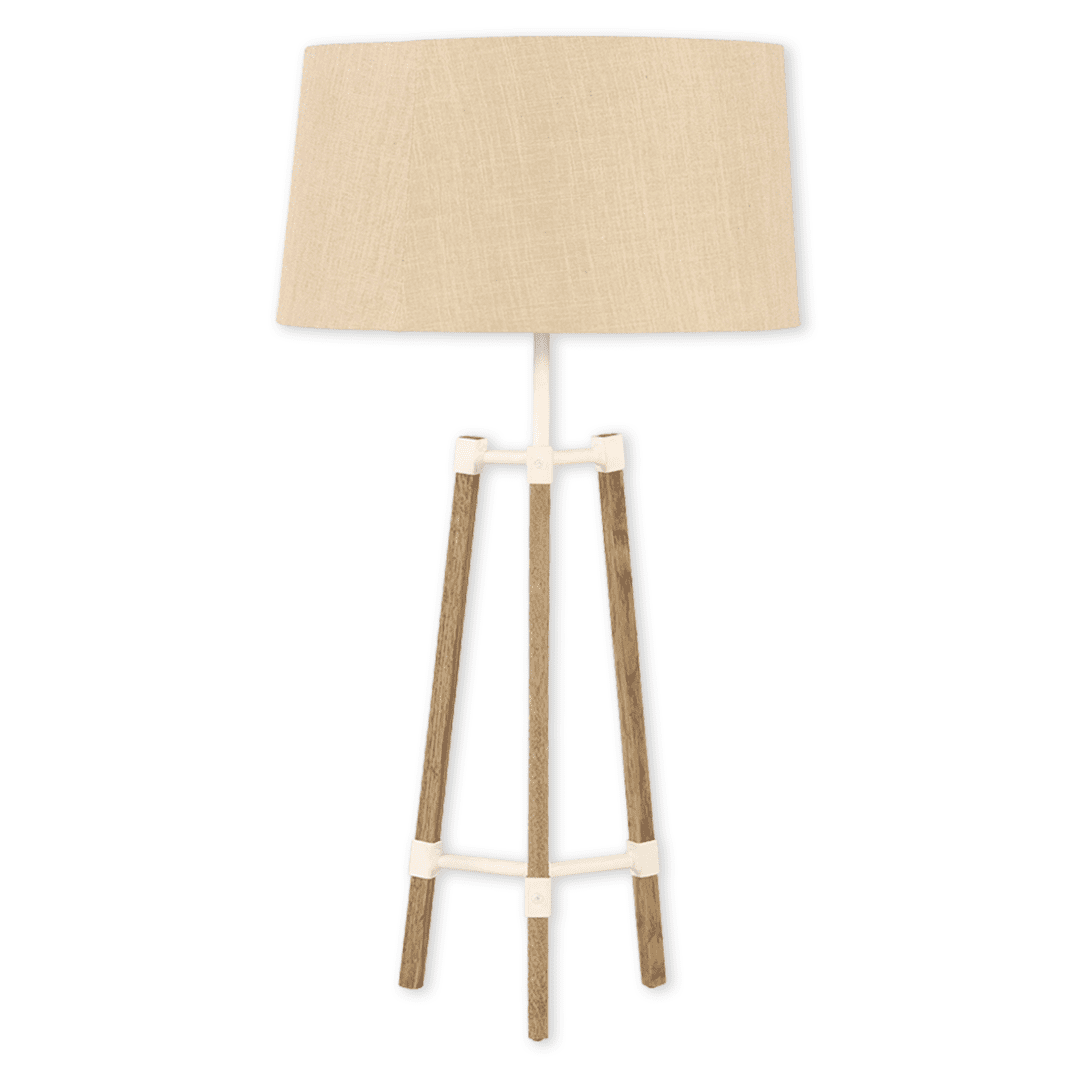 Avery Side Lamp (Sand Shade + Wood & White Metal Body) Side Lamp Leather Gallery Wood & White Height with shade 79cm (shade 37cm x 24h)