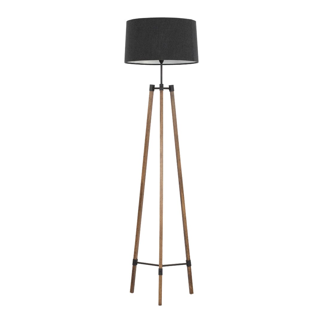 Avery Standing Lamp (Charcoal Shade + Wood & Black Metal Body) Floor Lamp Leather Gallery