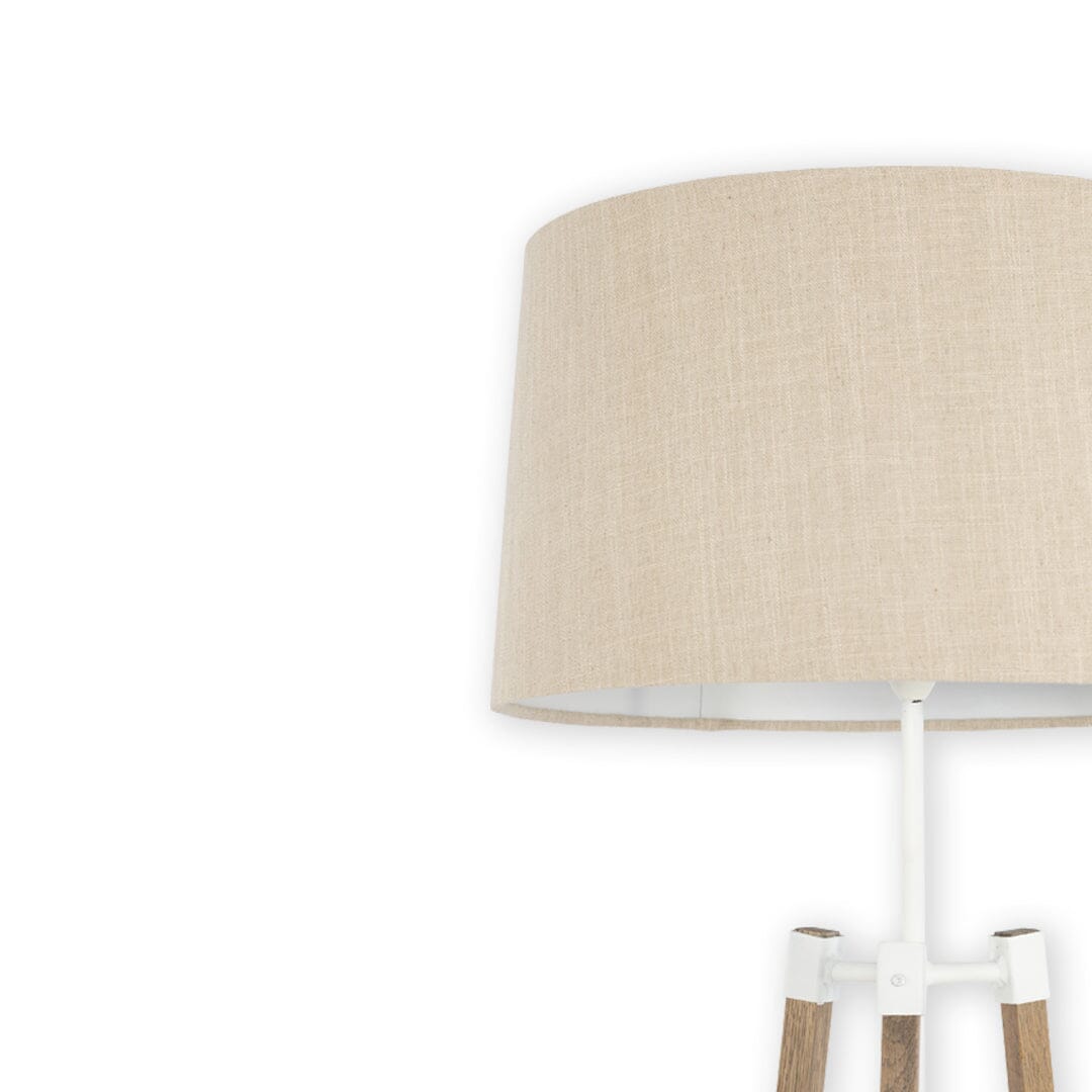 Avery Standing Lamp (Sand Shade + Wood & White Metal Body) Floor Lamp Leather Gallery