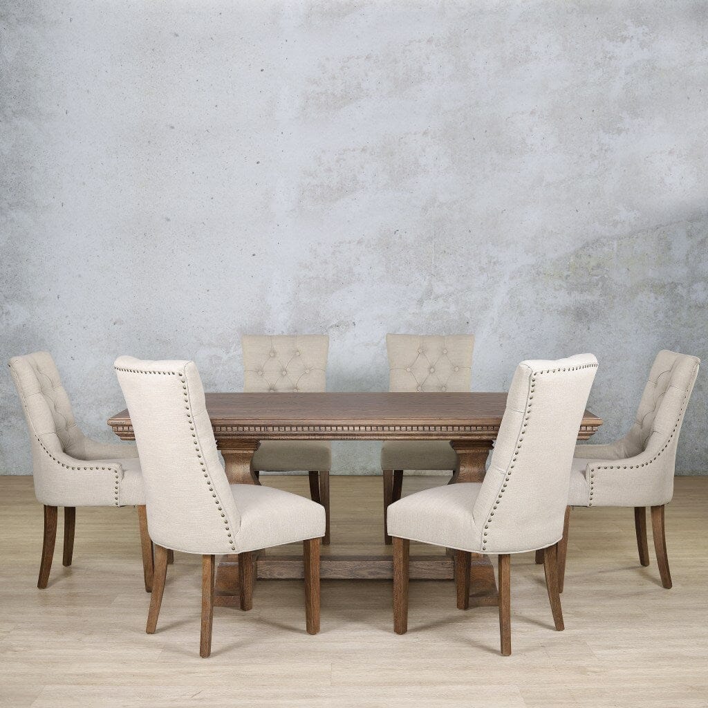 Belmont Fluted Wood & Duchess 6 Seater Dining Set Dining room set Leather Gallery