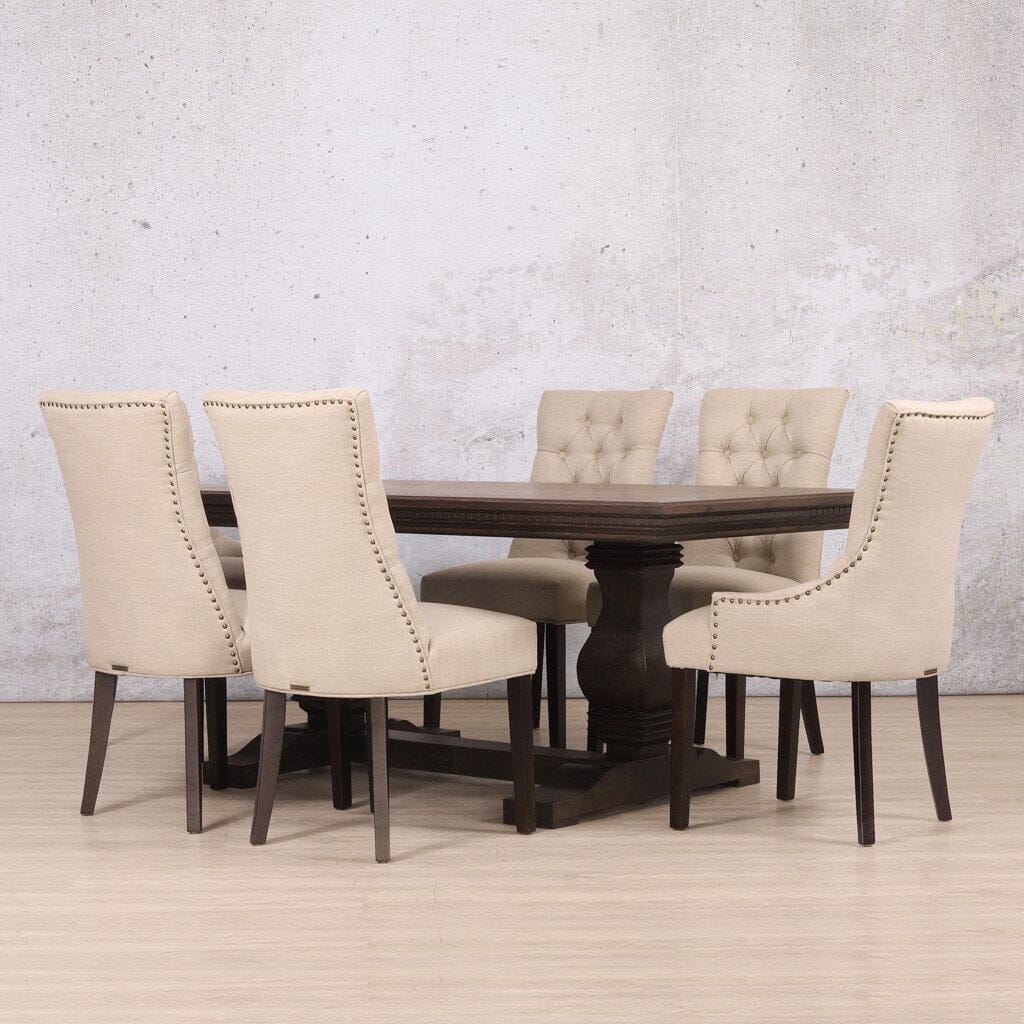 Belmont Fluted Wood & Duchess 6 Seater Dining Set Dining room set Leather Gallery