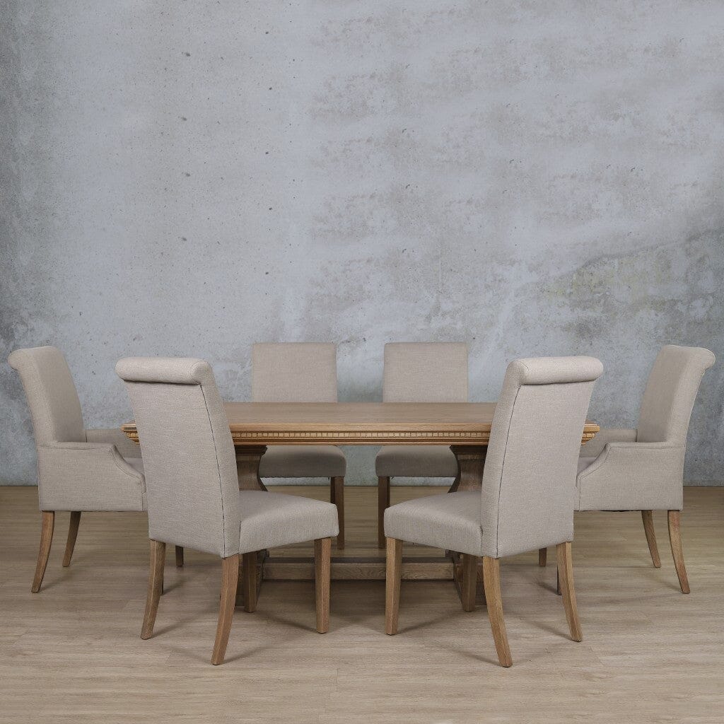 Belmont Fluted Wood Top & Baron 6 Seater Dining Set Dining room set Leather Gallery Antique Natural Oak