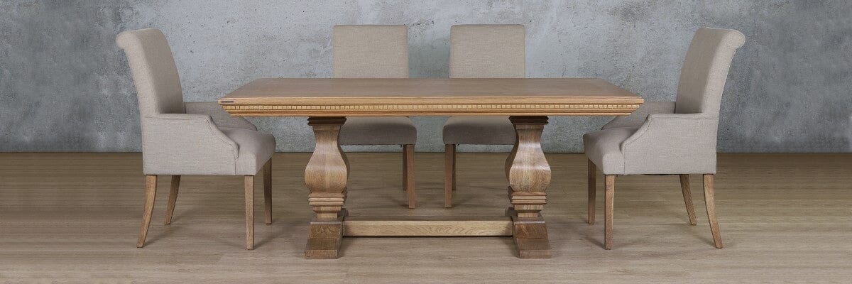 Belmont Fluted Wood Top & Baron 6 Seater Dining Set Dining room set Leather Gallery