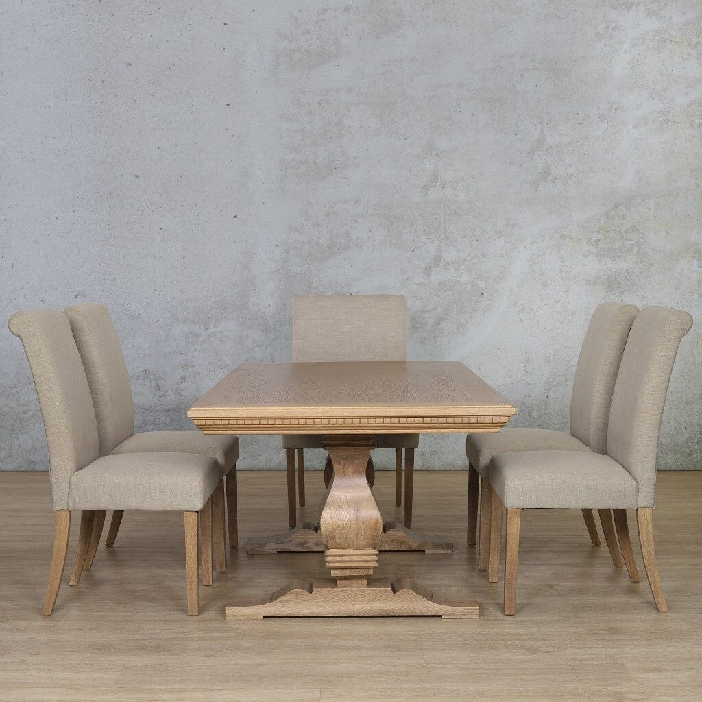 Belmont Fluted Wood Top & Baron 6 Seater Dining Set Dining room set Leather Gallery Antique Natural Oak