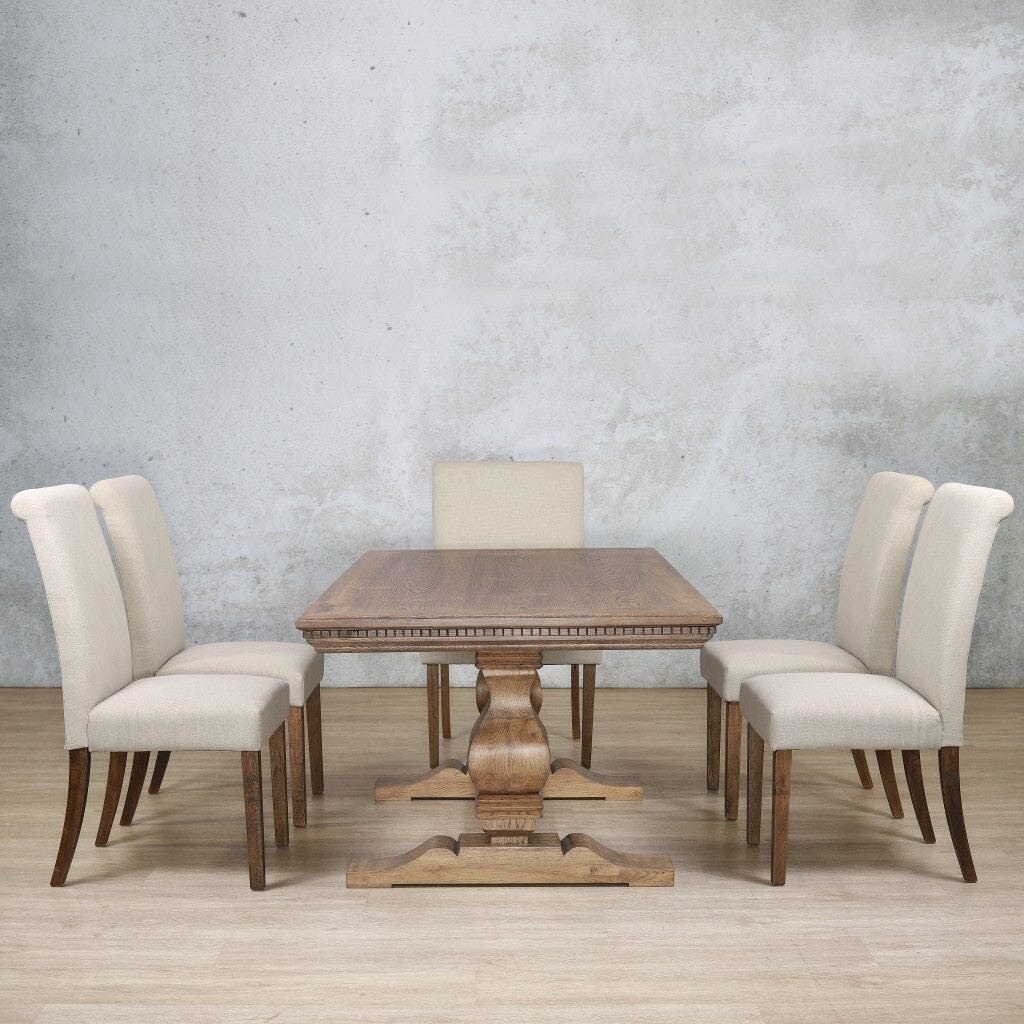 Belmont Fluted Wood Top & Baron 6 Seater Dining Set Dining room set Leather Gallery Antique Dark Oak