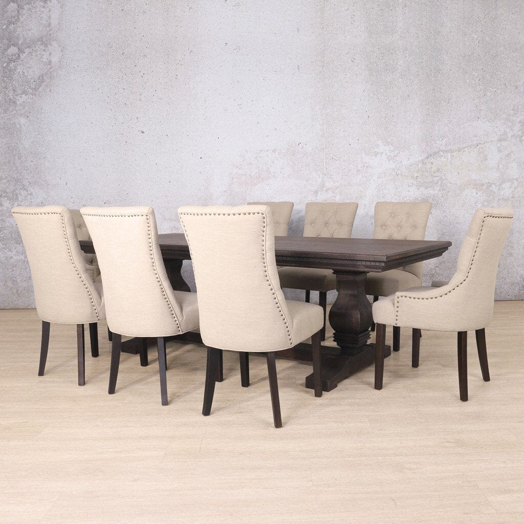 Belmont Fluted Wood Top & Duchess 8 Seater Dining Set Dining room set Leather Gallery