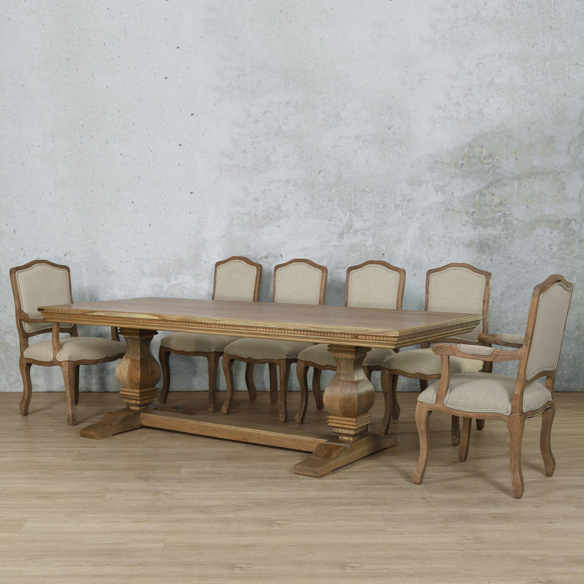 Belmont Fluted Wood Top & Duke 10 Seater Dining Set Dining room set Leather Gallery  Antique Natural Oak