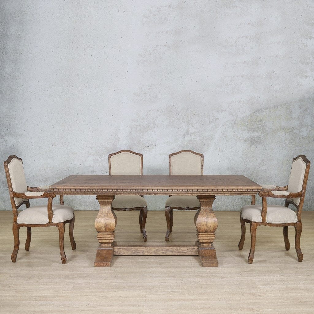 Belmont Fluted Wood Top & Duke 6 Seater Dining Set Dining room set Leather Gallery Antique Dark Oak