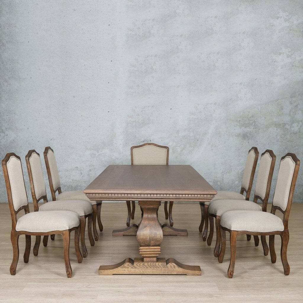 Belmont Fluted Wood Top & Duke 8 Seater Dining Set Dining room set Leather Gallery Antique Dark Oak