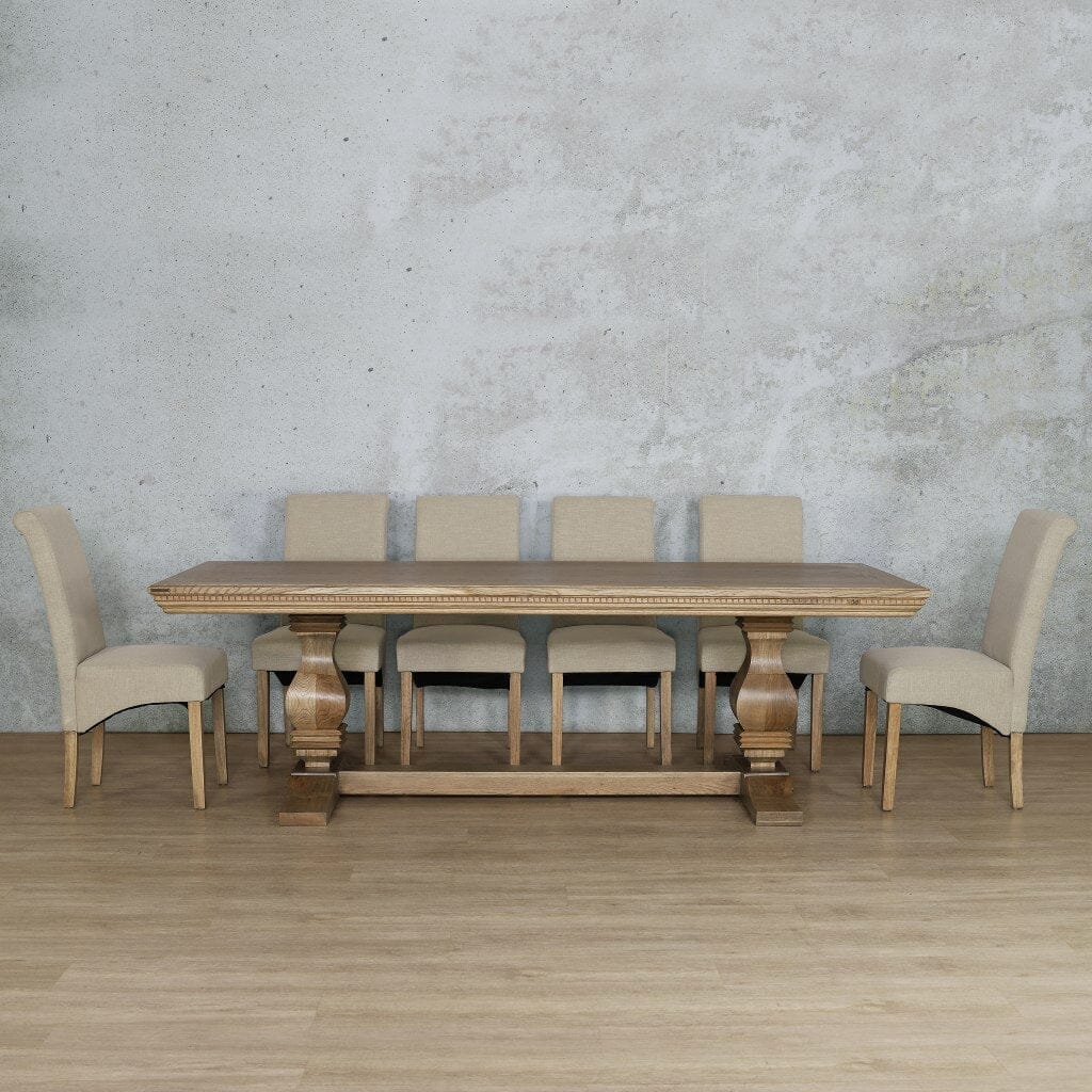 Belmont Fluted Wood Top & Windsor 10 Seater Dining Set Dining room set Leather Gallery Antique Natural Oak