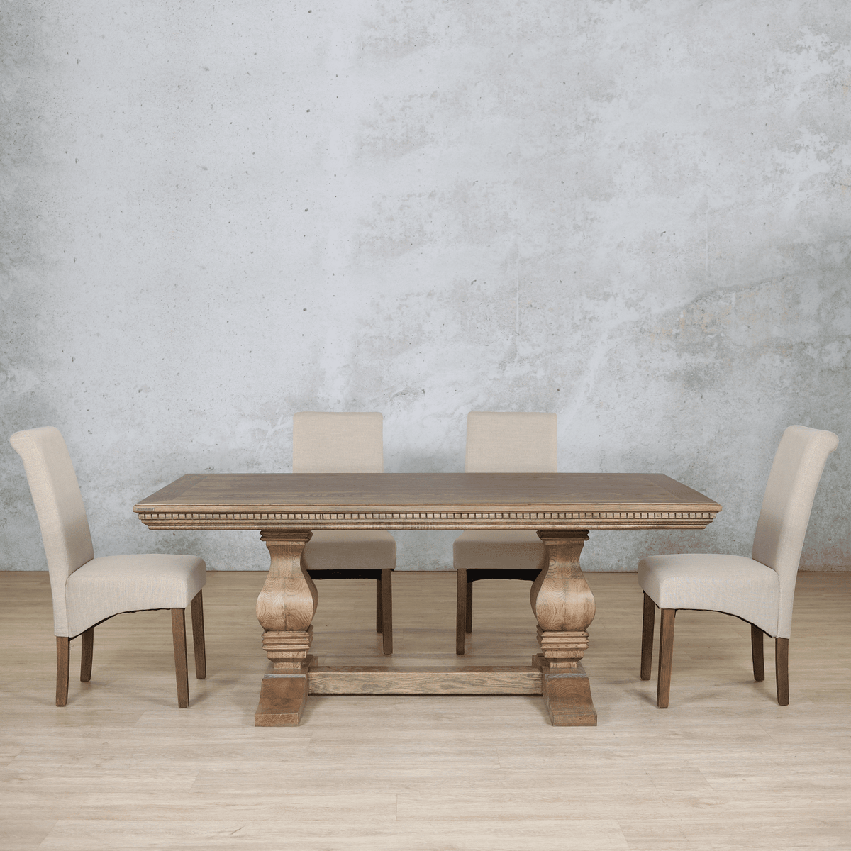 Belmont Fluted Wood Top & Windsor 6 Seater Dining Set Dining room set Leather Gallery Antique Dark Oak