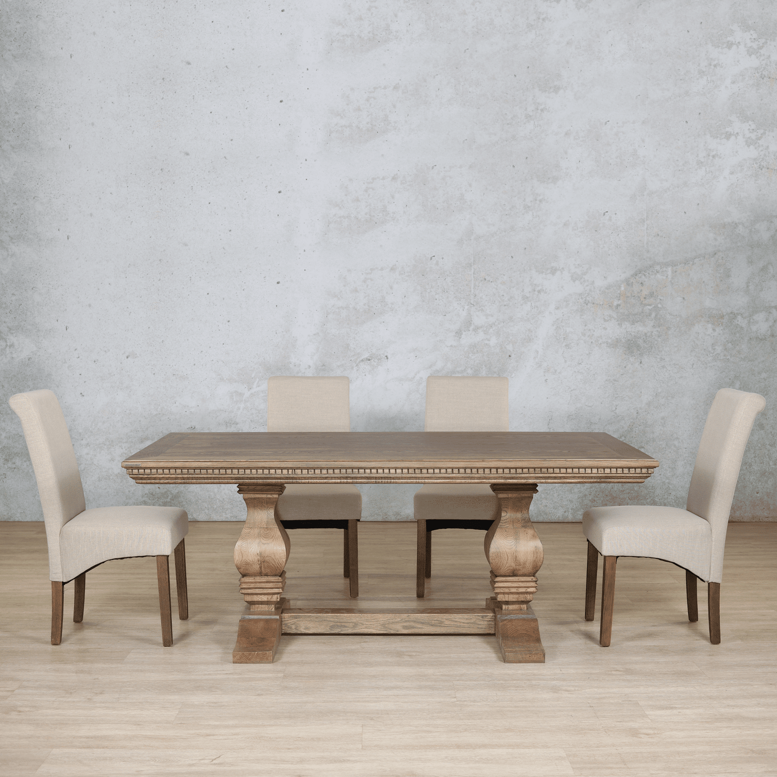 Belmont Fluted Wood Top & Windsor 6 Seater Dining Set Dining room set Leather Gallery Antique Dark Oak
