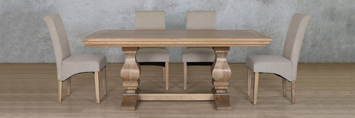 Belmont Fluted Wood Top & Windsor 6 Seater Dining Set Dining room set Leather Gallery