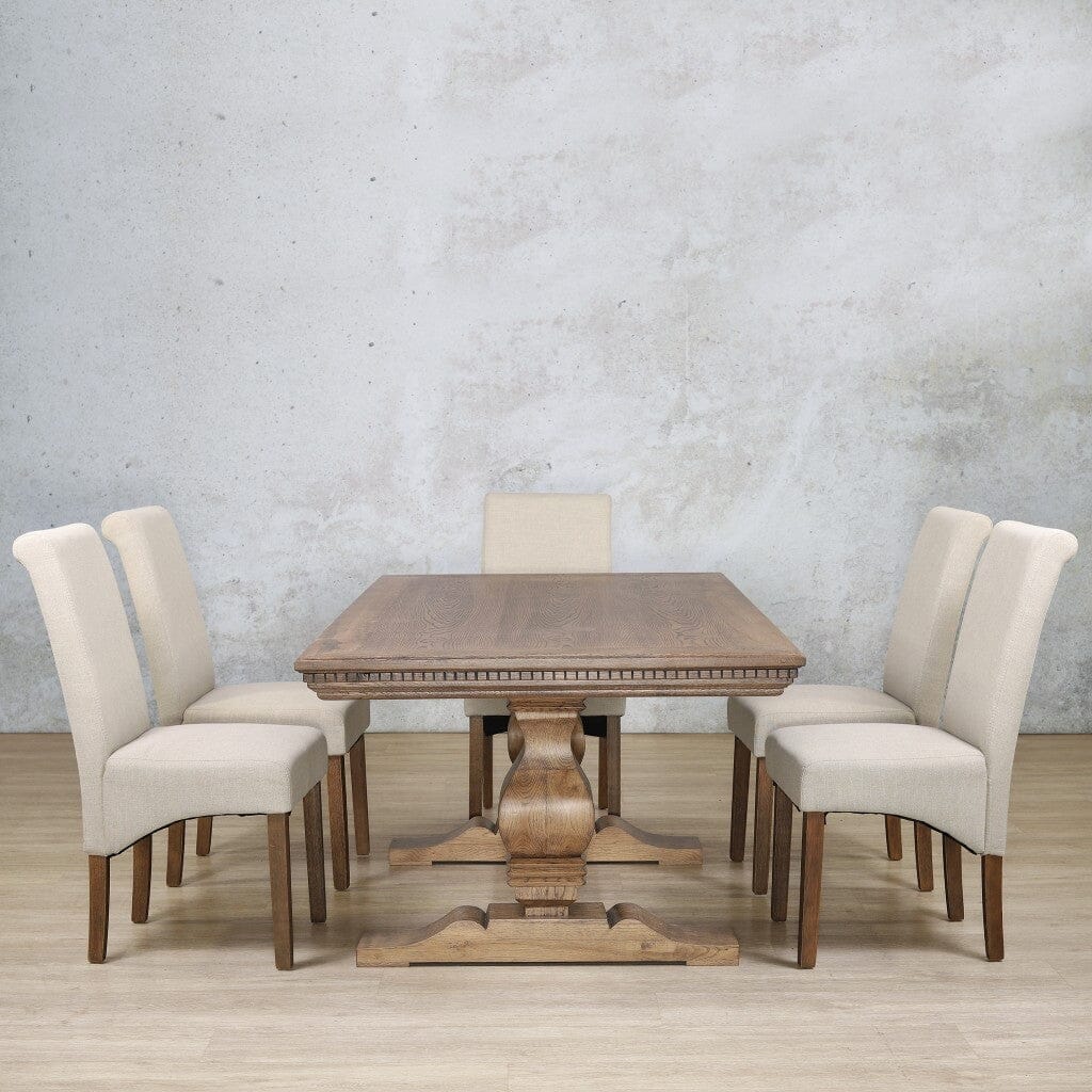 Belmont Fluted Wood Top & Windsor 6 Seater Dining Set Dining room set Leather Gallery  Antique Dark Oak