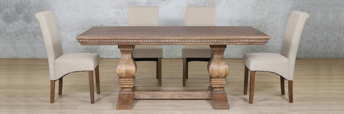 Belmont Fluted Wood Top & Windsor 6 Seater Dining Set Dining room set Leather Gallery