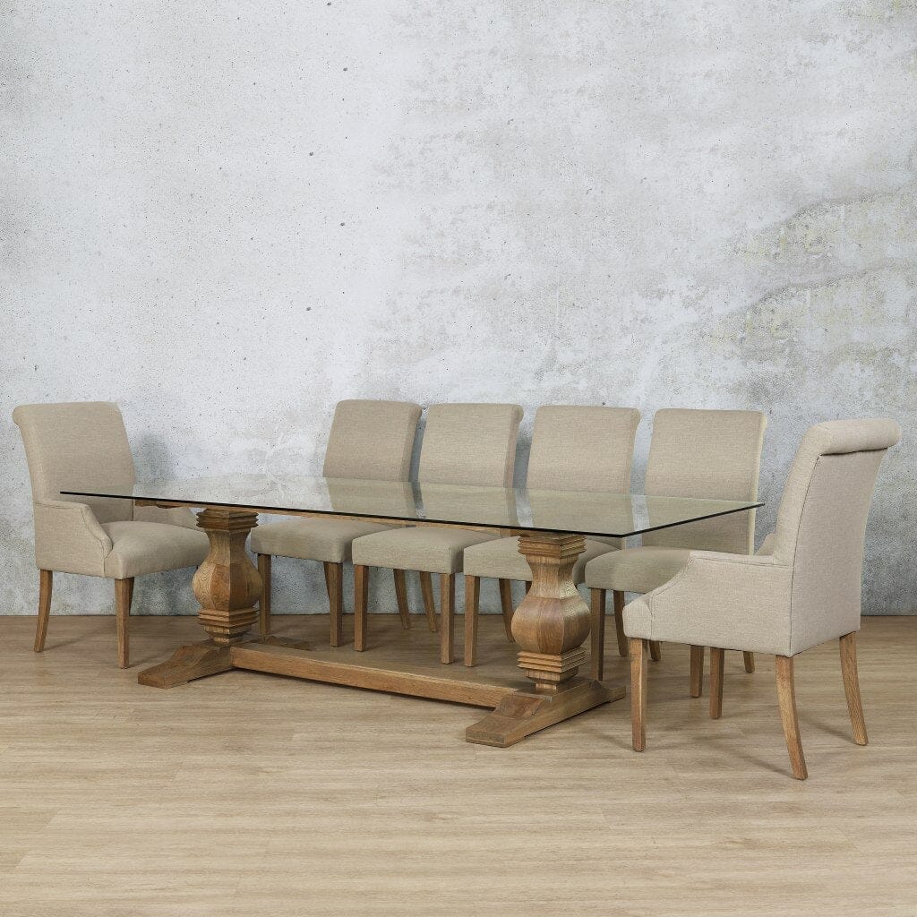 Belmont Glass Top & Baron 10 Seater Dining Set Dining room set Leather Gallery Antique Natural Oak
