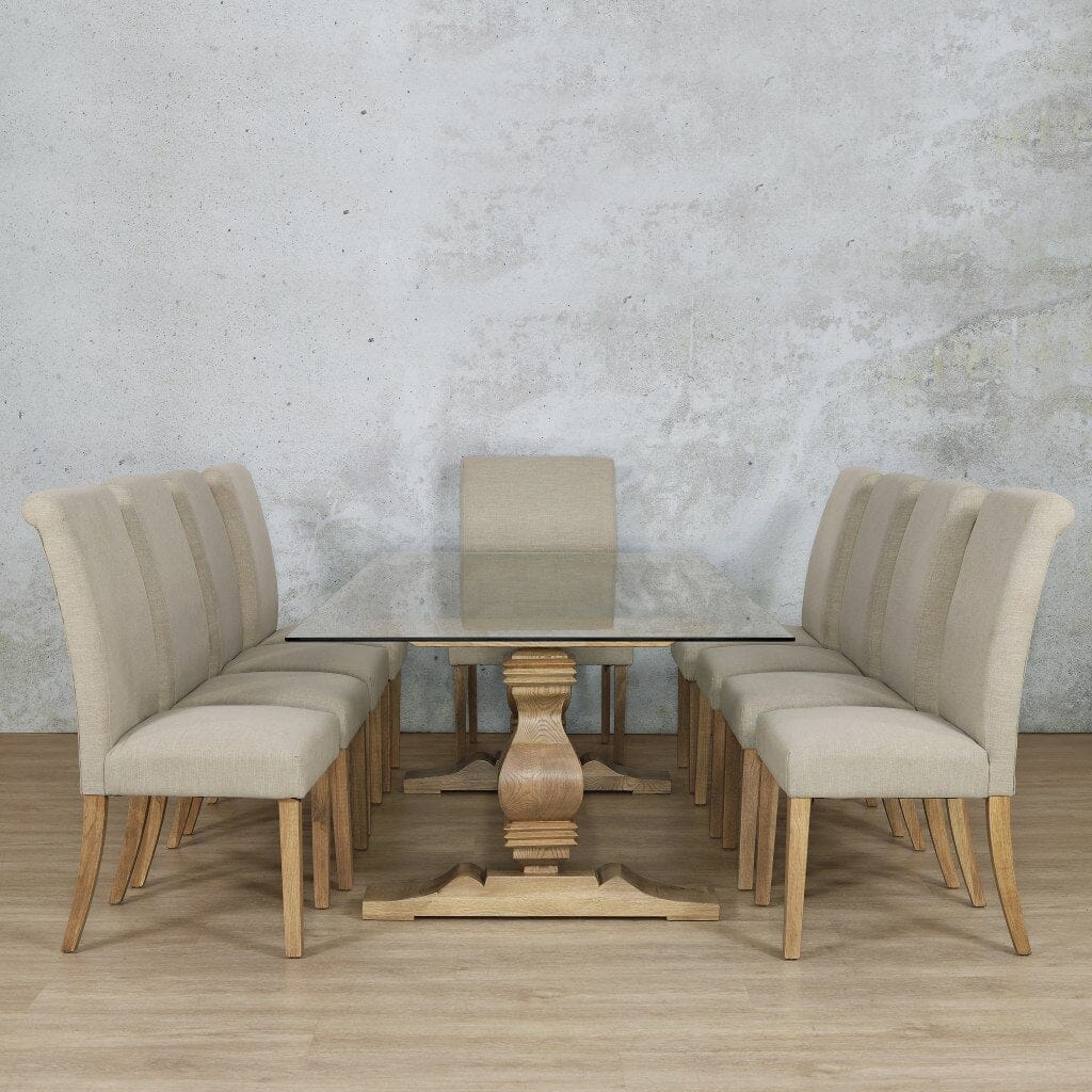 Belmont Glass Top & Baron 10 Seater Dining Set Dining room set Leather Gallery Antique Natural Oak