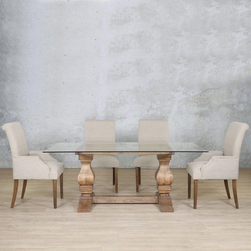 Belmont Glass Top & Baron 6 Seater Dining Set Dining room set Leather Gallery Antique Dark Oak
