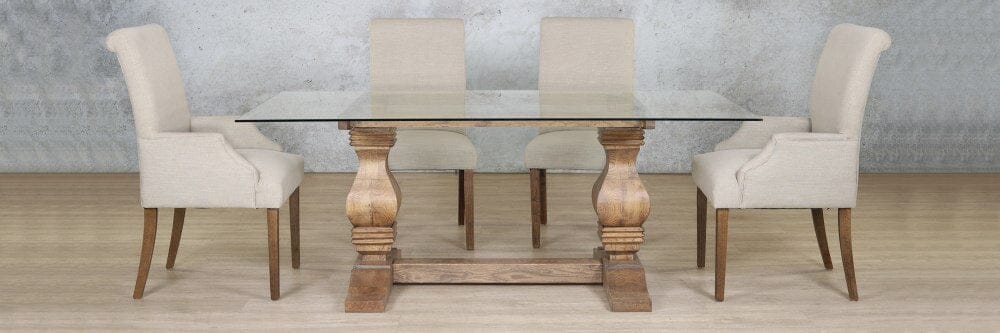 Belmont Glass Top & Baron 6 Seater Dining Set Dining room set Leather Gallery