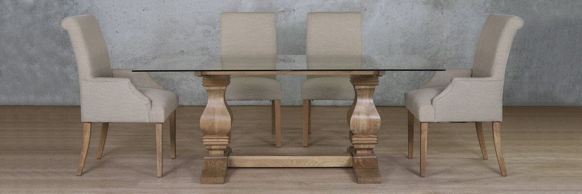 Belmont Glass Top & Baron 6 Seater Dining Set Dining room set Leather Gallery