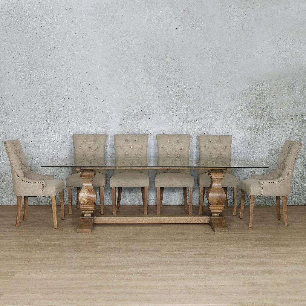 Belmont Glass Top & Duchess 10 Seater Dining Set Dining room set Leather Gallery Antique Natural Oak