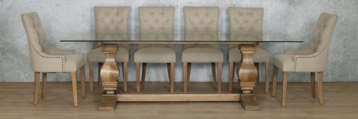 Belmont Glass Top & Duchess 10 Seater Dining Set Dining room set Leather Gallery