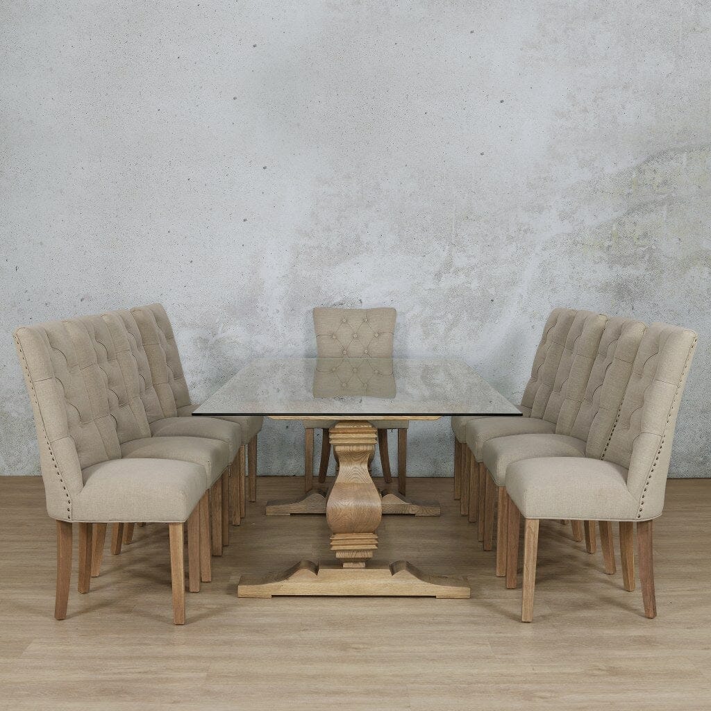 Belmont Glass Top & Duchess 10 Seater Dining Set Dining room set Leather Gallery Antique Natural Oak