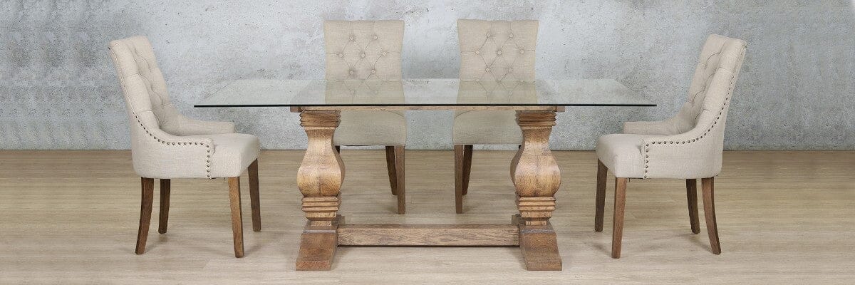 Belmont Glass Top & Duchess 6 Seater Dining Set Dining room set Leather Gallery