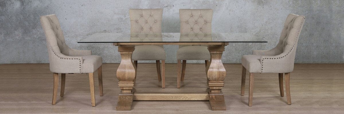 Belmont Glass Top & Duchess 6 Seater Dining Set Dining room set Leather Gallery