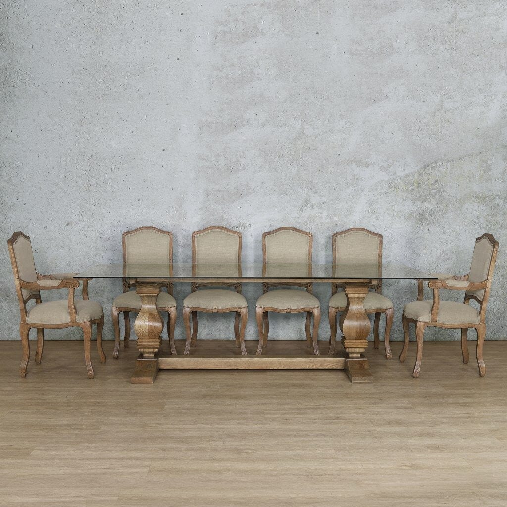 Belmont Glass Top & Duke 10 Seater Dining Set Dining room set Leather Gallery Antique Natural Oak