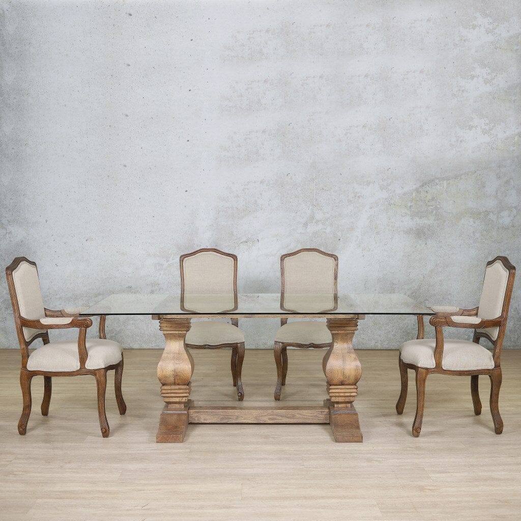 Belmont Glass Top & Duke 6 Seater Dining Set Dining room set Leather Gallery Antique Dark Oak