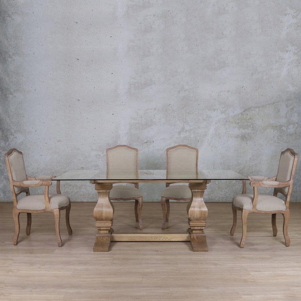 Belmont Glass Top & Duke 6 Seater Dining Set Dining room set Leather Gallery Antique Natural Oak