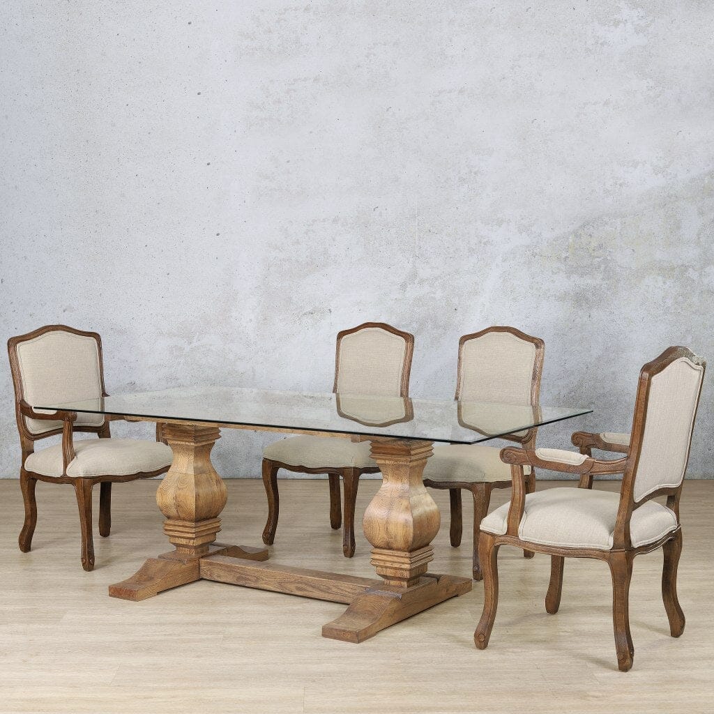 Belmont Glass Top & Duke 6 Seater Dining Set Dining room set Leather Gallery  Antique Dark Oak