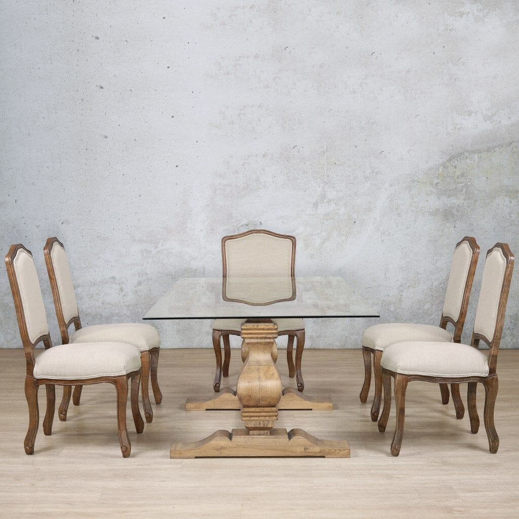 Belmont Glass Top & Duke 6 Seater Dining Set Dining room set Leather Gallery  Antique Dark Oak