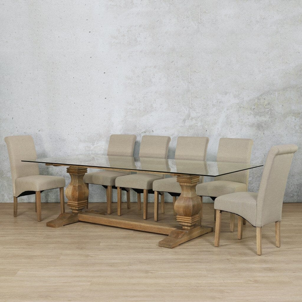 Belmont Glass Top & Windsor 10 Seater Dining Set Dining room set Leather Gallery  Antique Natural Oak