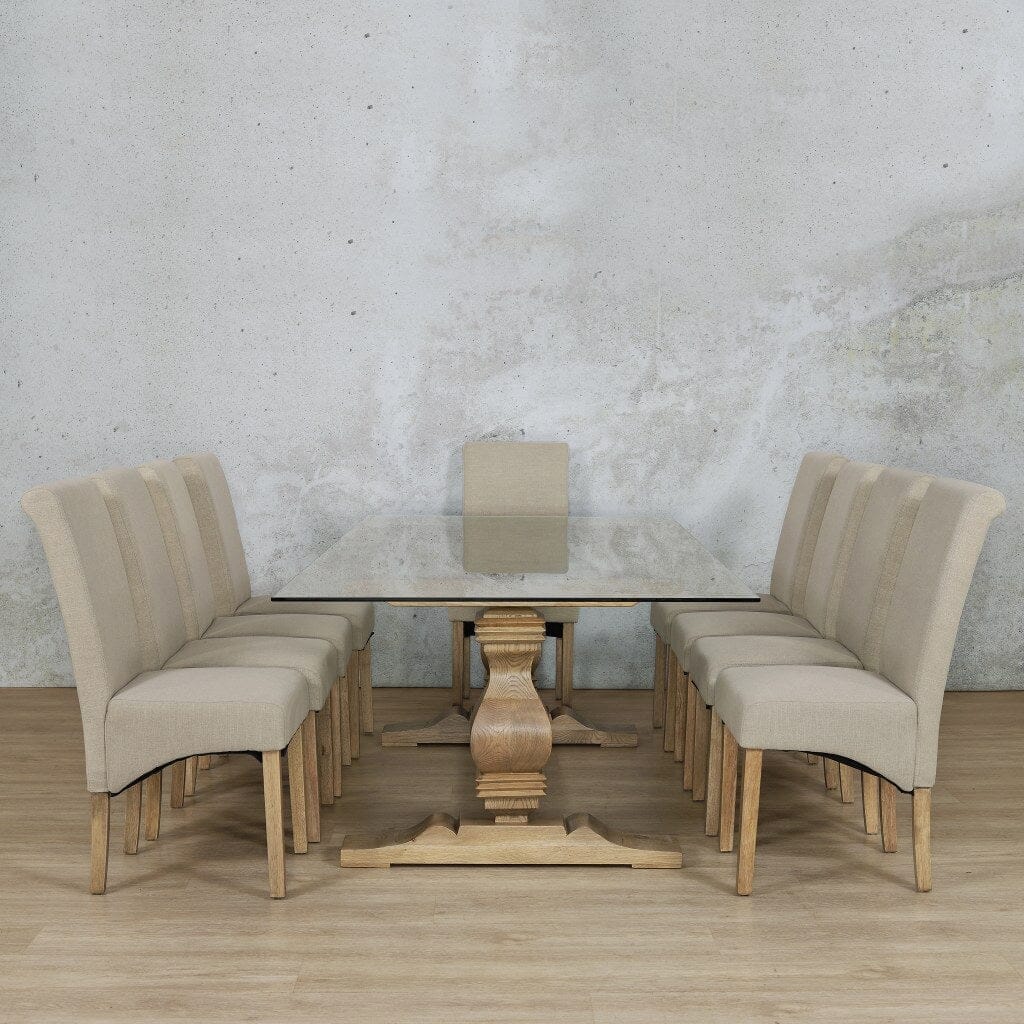 Belmont Glass Top & Windsor 10 Seater Dining Set Dining room set Leather Gallery  Antique Natural Oak