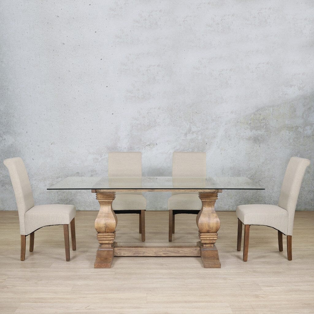 Belmont Glass Top & Windsor 6 Seater Dining Set Dining room set Leather Gallery Antique Dark Oak