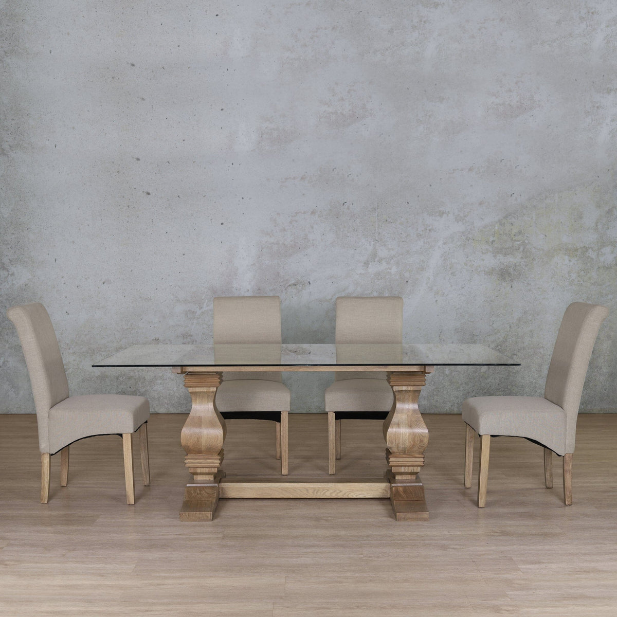 Belmont Glass Top & Windsor 6 Seater Dining Set Dining room set Leather Gallery Antique Natural Oak