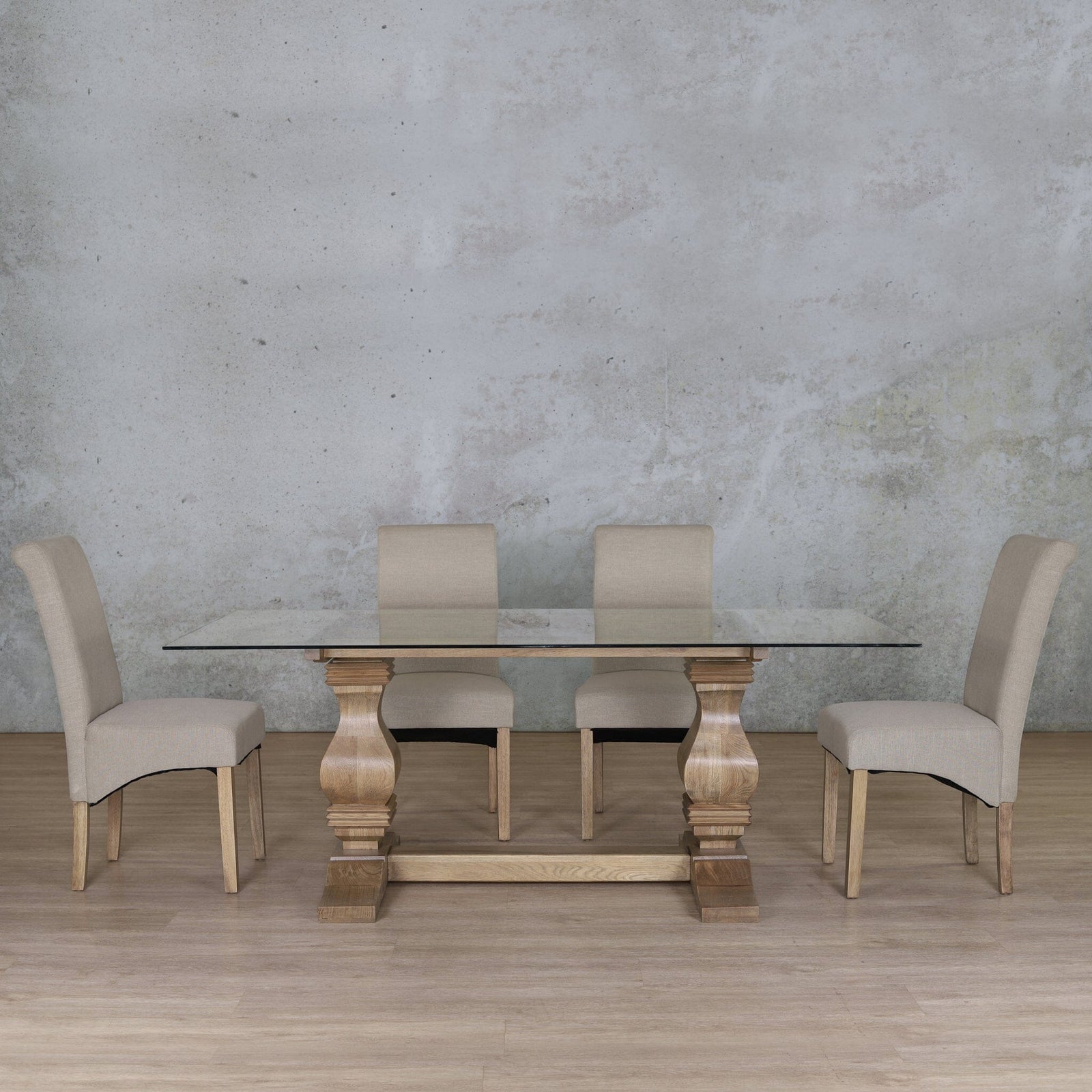 Belmont Glass Top & Windsor 6 Seater Dining Set Dining room set Leather Gallery Antique Natural Oak