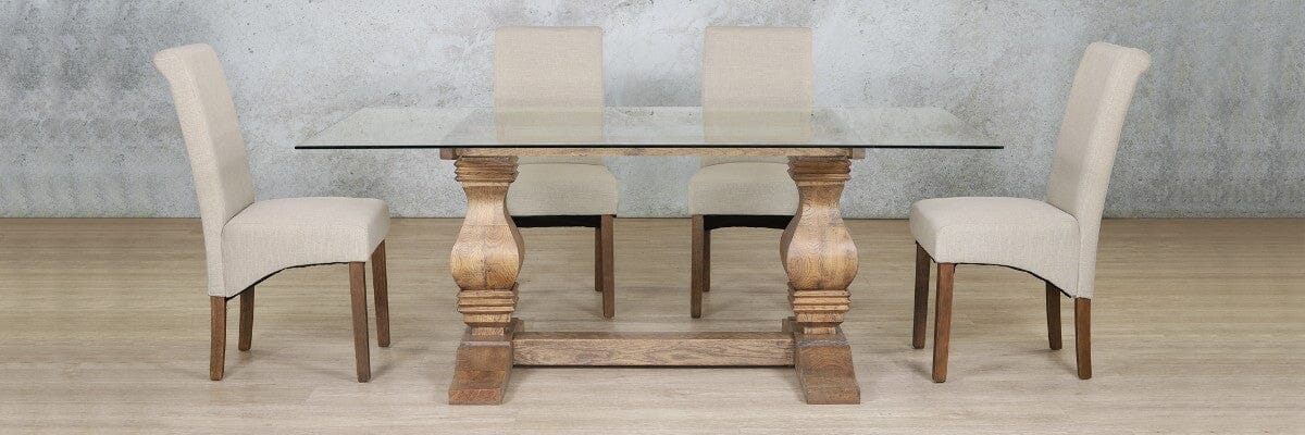 Belmont Glass Top & Windsor 6 Seater Dining Set Dining room set Leather Gallery