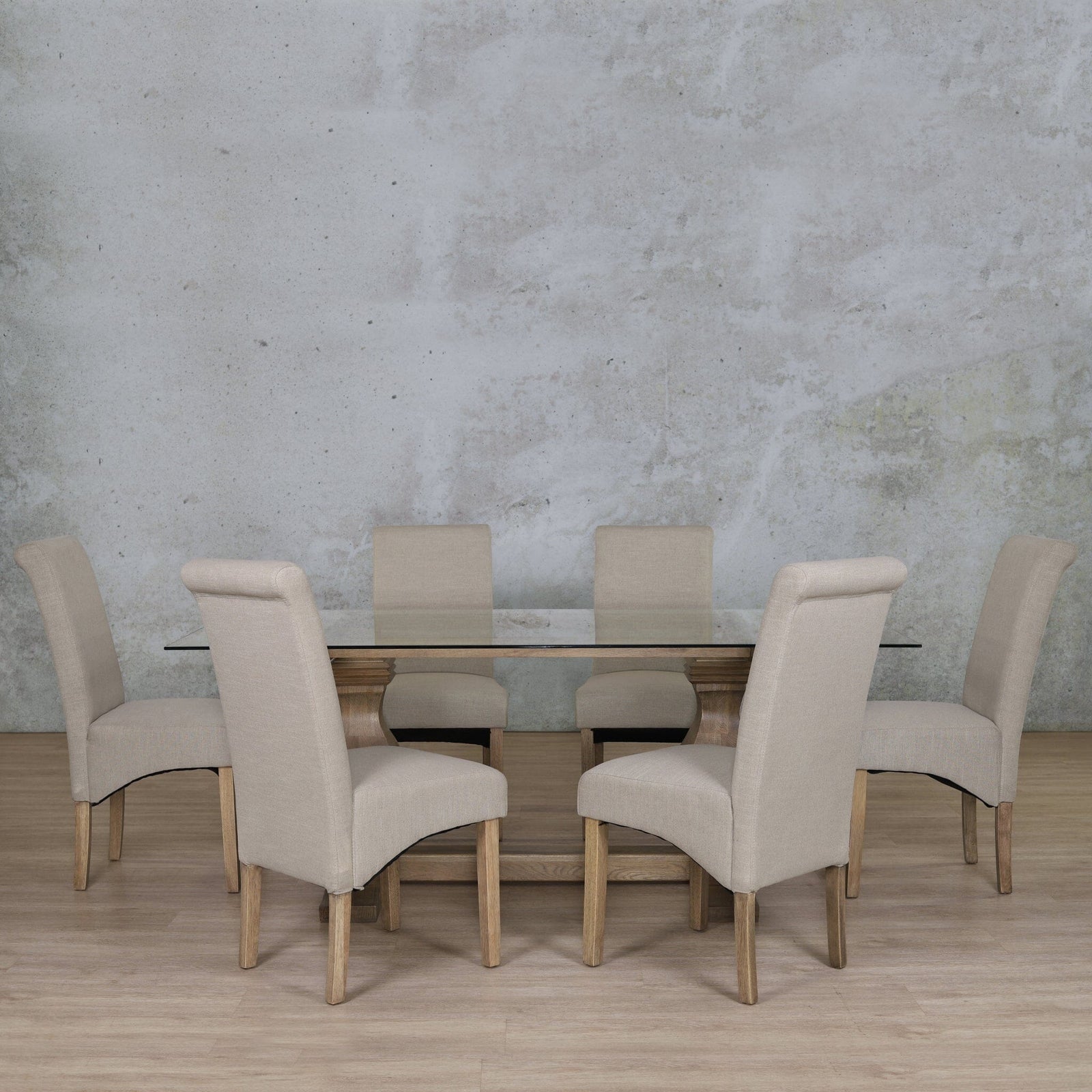 Belmont Glass Top & Windsor 6 Seater Dining Set Dining room set Leather Gallery  Antique Natural Oak