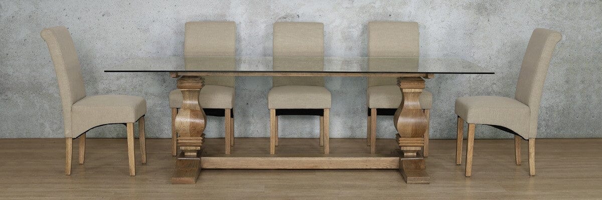 Belmont Glass Top & Windsor 8 Seater Dining Set Dining room set Leather Gallery