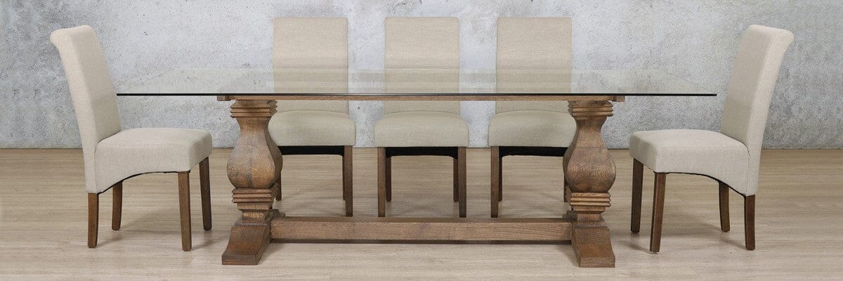 Belmont Glass Top & Windsor 8 Seater Dining Set Dining room set Leather Gallery