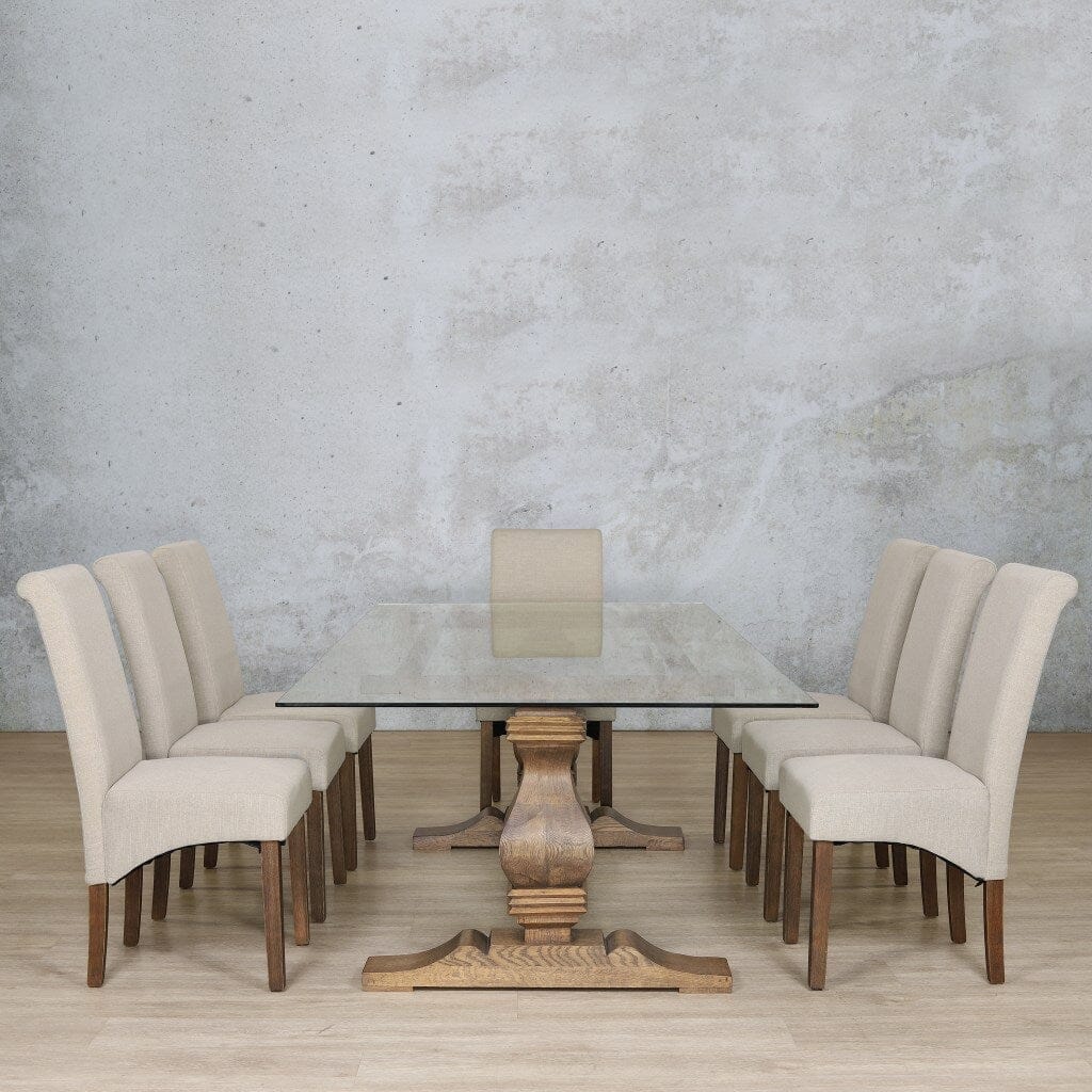 Belmont Glass Top & Windsor 8 Seater Dining Set Dining room set Leather Gallery  Antique Dark Oak