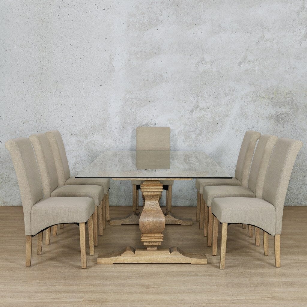 Belmont Glass Top & Windsor 8 Seater Dining Set Dining room set Leather Gallery  Antique Natural Oak